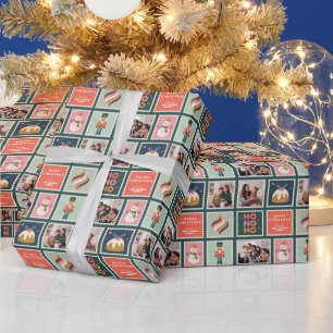 Retro Kerst Postzegel Fotocollage Cadeaupapier