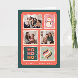 Retro Kerst Postzegel Rand Foto Collage Feestdagen Kaart