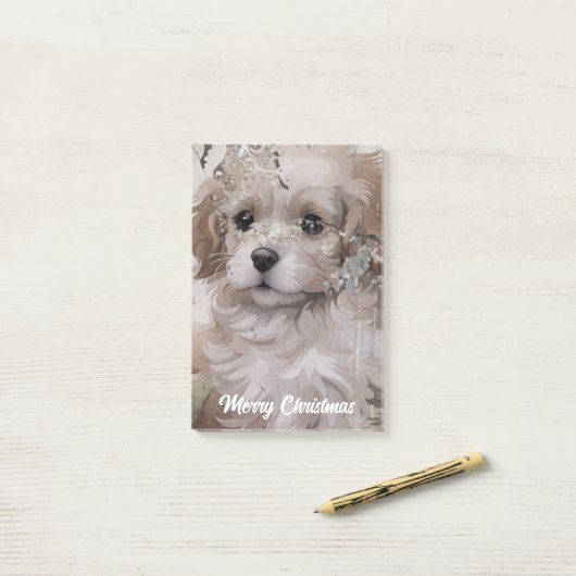 Retro Kerst Puppy Post-it® Notes (Op bureau)
