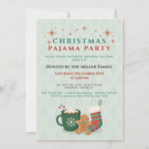 Retro Kerst Pyjama Feest Warme Chocolade Uitnodigi