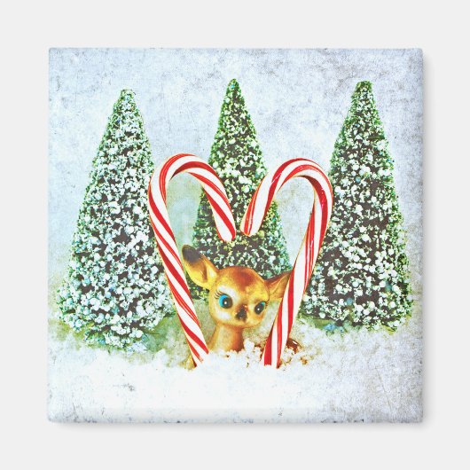 Retro Kerst Ree Magneet (Voorkant)