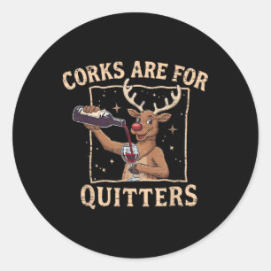 Retro Kerst Reindeer Drink Wijn Kurken Zijn Voor  Ronde Sticker
