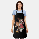 Retro Kerst Reindeer En Meisje Kerstmis Schort (Gedragen)