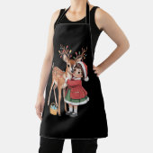 Retro Kerst Reindeer En Meisje Kerstmis Schort (Insitu)
