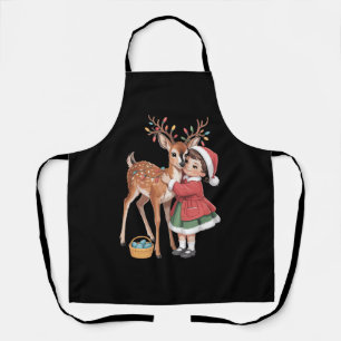 Retro Kerst Reindeer En Meisje Kerstmis Schort