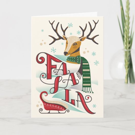 Retro Kerst Reindeer FaLaLa Feestdagen Kaart (Voorkant)