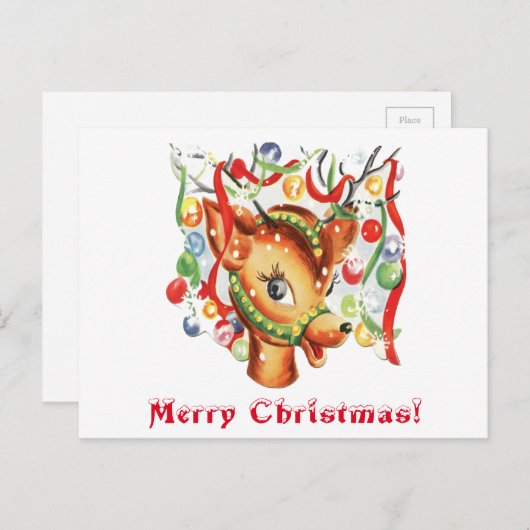Retro Kerst Rendier Confetti Feestdagenkaart (Voorkant / Achterkant)