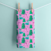 Retro Kerst Rendier op Roze Theedoek