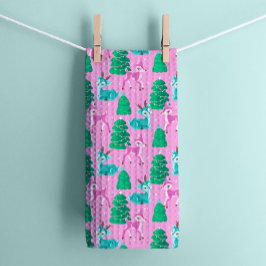  Retro Kerst Rendier op Roze Theedoek