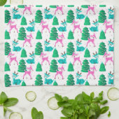 Retro Kerst Rendier op Wit Theedoek (Gevouwen)