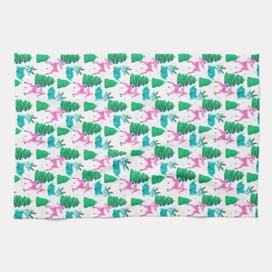  Retro Kerst Rendier op Wit Theedoek (Horizontaal)