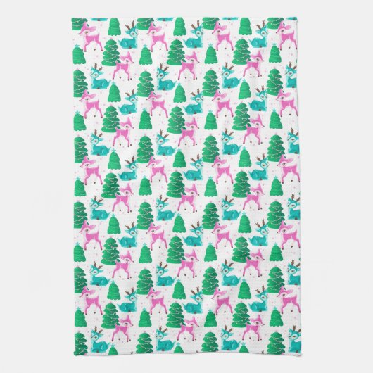 Retro Kerst Rendier op Wit Theedoek (Verticaal)