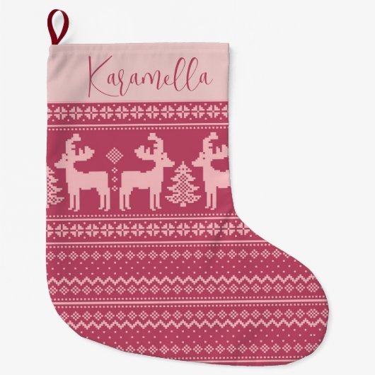 Retro Kerst Rendier Trui Patroon Grote Kerstsok (Voorkant)