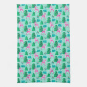 Retro Kerst Rendieren op Aqua Theedoek (Verticaal)