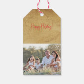 Retro Kerst rode typografie foto Gift Label Cadeaulabel (Achterkant)