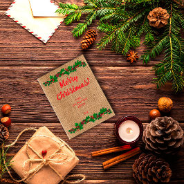 Retro Kerst rode typografie jute Briefkaart