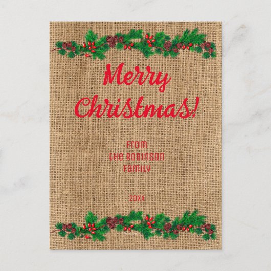 Retro Kerst rode typografie jute Briefkaart (Voorkant)