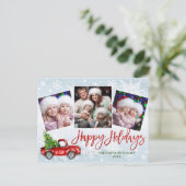 Retro Kerst Rode Vrachtwagen FOTO Groet Vakantie Briefkaart (Staand voorkant)