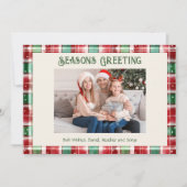 Retro Kerst Rood en Groen Geplakt Familiefoto Feestdagenkaart (Voorkant)
