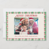 Retro Kerst Rood en Groen Geplakt Familiefoto Feestdagenkaart (Voorkant)