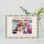 Retro Kerst Rood en Groen Geplakt Familiefoto Feestdagenkaart (Staand voorkant)