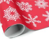 Retro Kerst Rood en wit Sneeuwvlokken  Cadeaupapier (Rol Hoek)