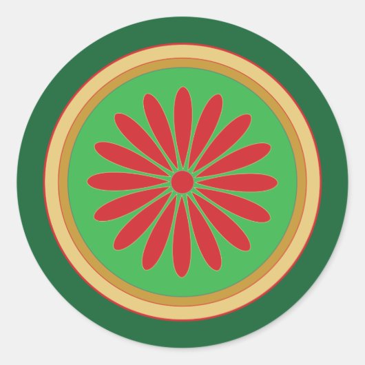 Retro Kerst Rood Groen Gestileerde Cirkel Stickers (Voorkant)