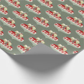 Retro Kerst Rood Wit Groen Ornament Cadeaupapier (Hoek)