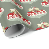 Retro Kerst Rood Wit Groen Ornament Cadeaupapier (Rol Hoek)