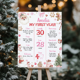 Retro Kerst Roze Kerstman Verjaardag Mijlpaal Bord Poster