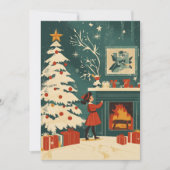 Retro Kerst Scene Haard Kind Feestdagenkaart (Voorkant)