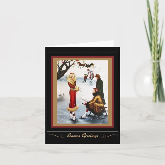  Retro Kerst Schaatsen jaren 1920 Kaart (Voorkant)