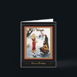 Retro Kerst Schaatsen jaren 1920 Kaart<br><div class="desc">Feestelijke en schilderachtige  illustratie toont schaatsers in een wintervakantie-omgeving.</div>