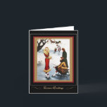 Retro Kerst Schaatsen jaren 1920 Kaart<br><div class="desc">Feestelijke en schilderachtige  illustratie toont schaatsers in een wintervakantie-omgeving.</div>