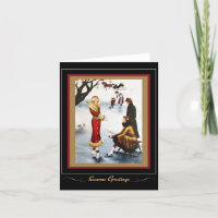  Retro Kerst Schaatsen jaren 1920 Kaart