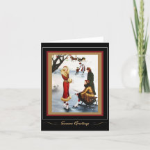 Retro Kerst Schaatsen jaren 1920 Kaart