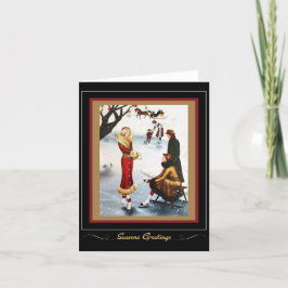 Retro Kerst Schaatsen jaren 1920 Kaart