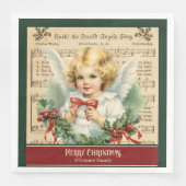 Retro Kerst Servetten Monogram Engel Tafel Gift (Voorkant)