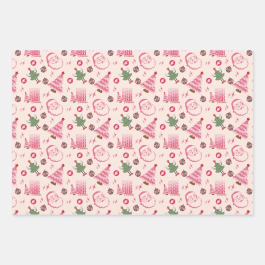 Retro Kerst Set van 3 Inpakpapier (Voorkant)