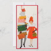 Retro Kerst Shopping Couple Custom Feestdagenkaart (Voorkant)