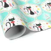 Retro kerst Siamese Cat Ogee Pattern Cadeaupapier (Rol Hoek)
