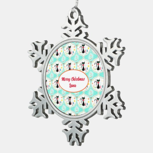 Retro kerst Siamese Cat Ogee Pet Tin Sneeuwvlok Ornament (Rechts)