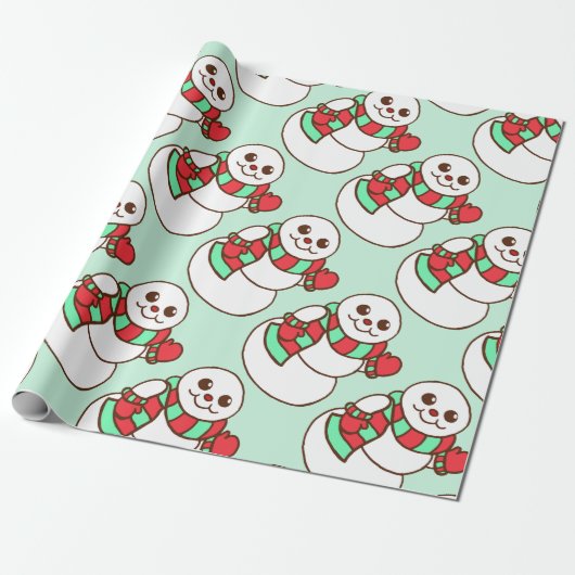 Retro Kerst Sneeuwman Wrapping Papier (Uitgerold)