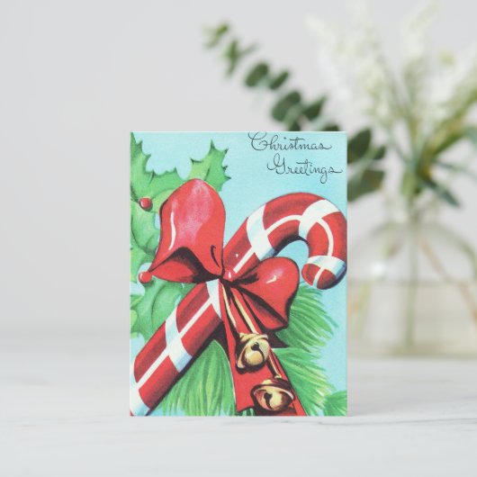  retro kerst snoep riet briefkaart (Staand voorkant)