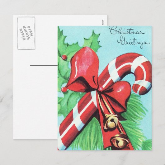retro kerst snoep riet briefkaart (Voorkant / Achterkant)