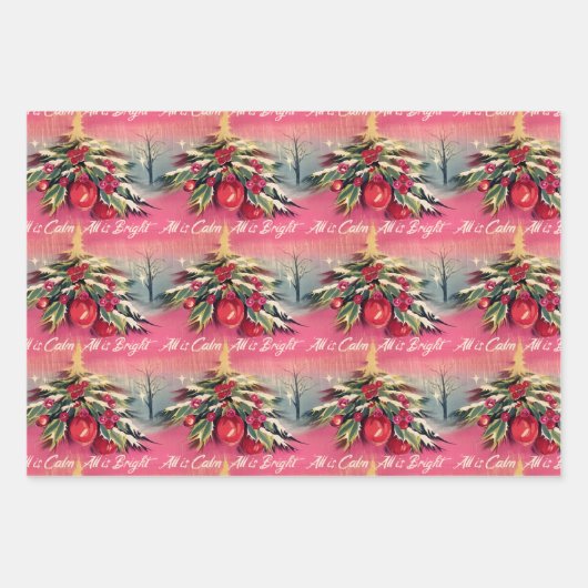 Retro Kerst Stille Nacht Inpakpapier Vel (Voorkant 3)