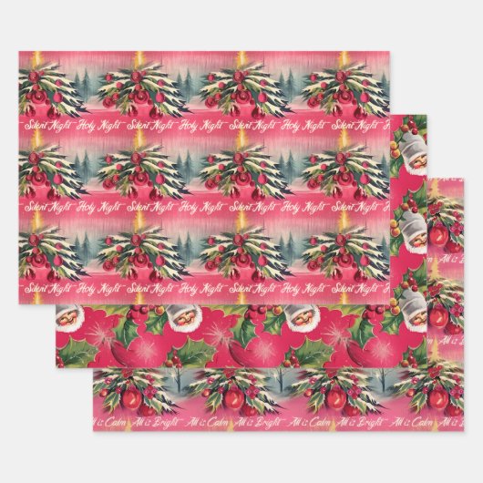 Retro Kerst Stille Nacht Inpakpapier Vel (Set)
