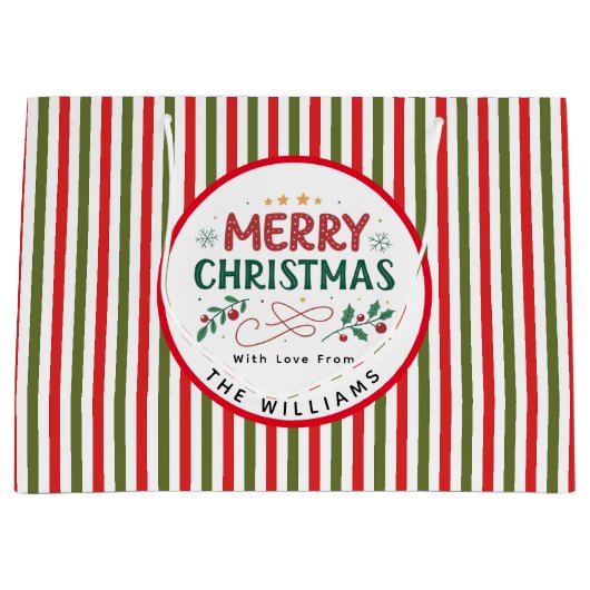 Retro Kerst Streep Patroon Aangepaste Kerst Groot Cadeauzakje (Voorkant)