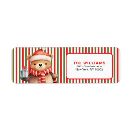 Retro Kerst Streeppatroon & Teddybeer Aangepast Etiket