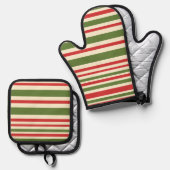 Retro Kerst Strepen Ovenwant & Pannenlap Set (Voorkant / Achterkant)